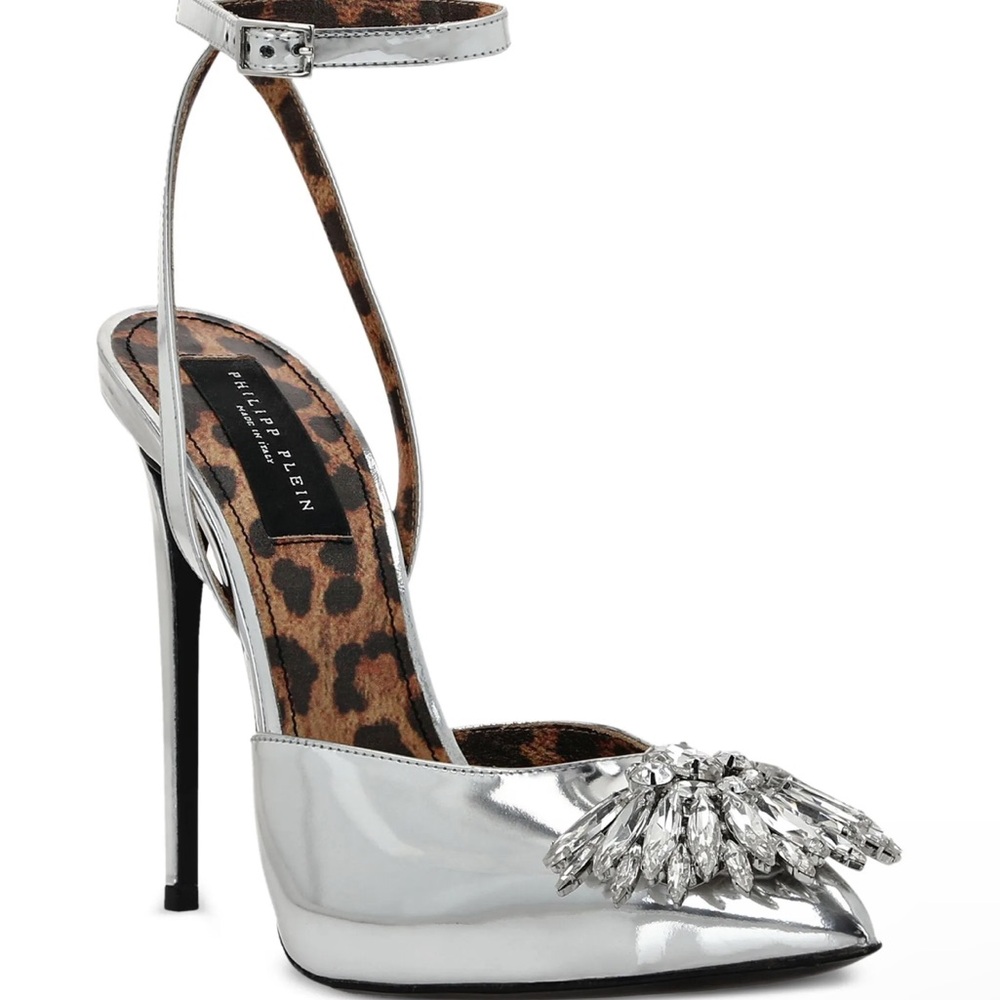 Philipp Plein MIRROR LEATHER DECOLLETE HI- HEELS BROOCHES